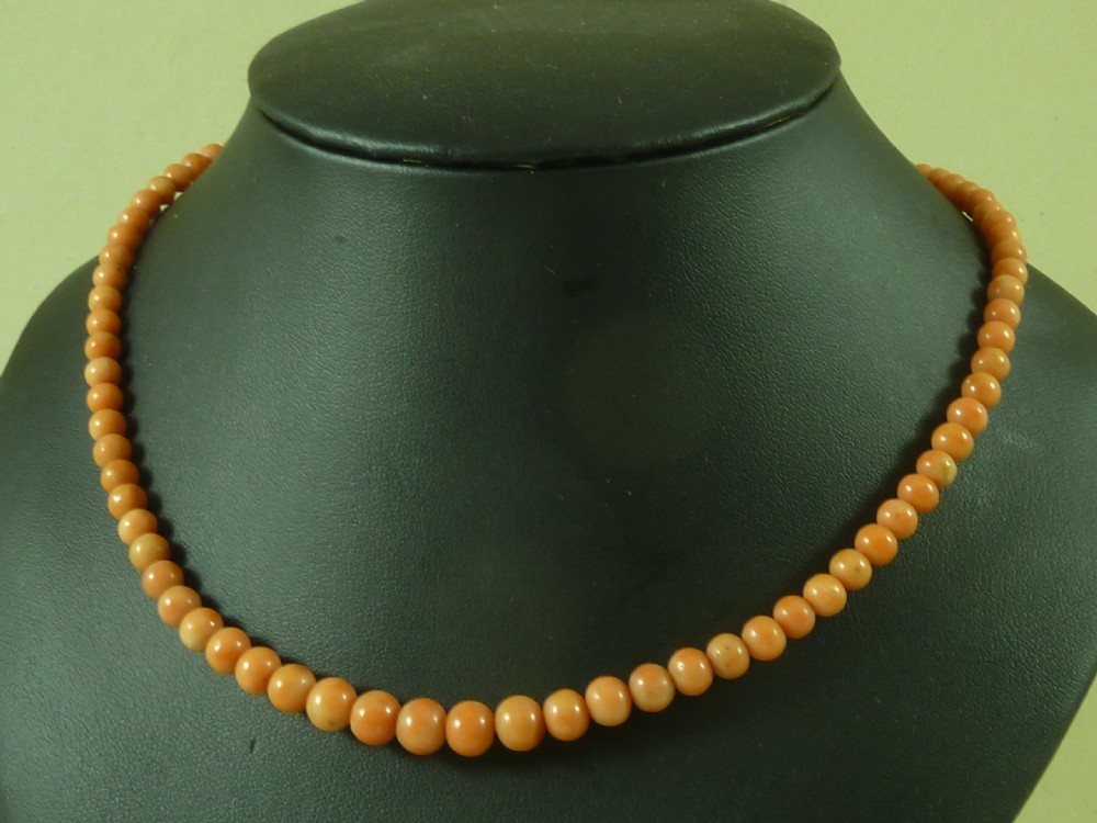 Genuine Red Pink Coral Bead Graduated Necklace 17g 42cm Natural Antique View II