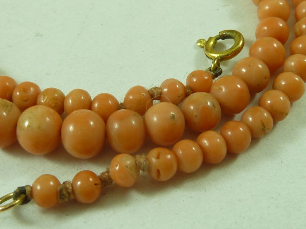 Genuine Red Pink Coral Bead Graduated Necklace 17g 42cm Natural Antique View IV
