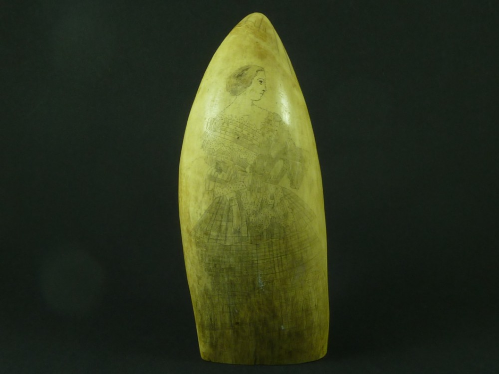 Original Antique Whale Tooth Sailors Scrimshaw Folk Art Fashion Lady