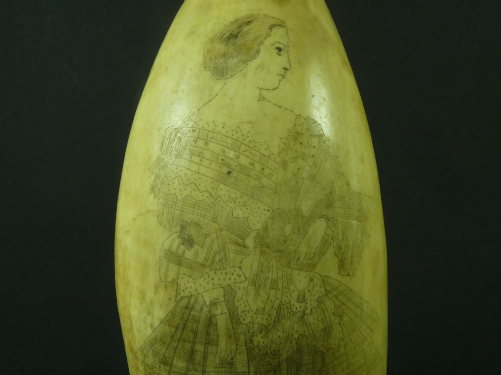 Original Antique Whale Tooth Sailors Scrimshaw Folk Art Fashion Lady View II