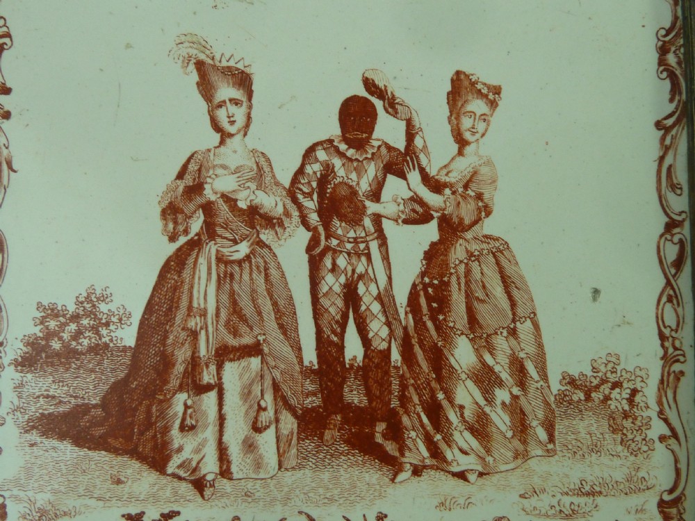 1765 Comedie Del'Arte Colombine Harlequin Ragonda Liverpool Delft Tile Carved Oak Frame Antique View III