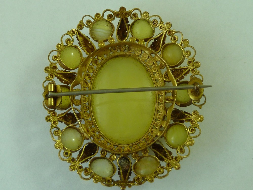 Early Victorian Cannetille Agate Set Brooch Filigree English Antique View III