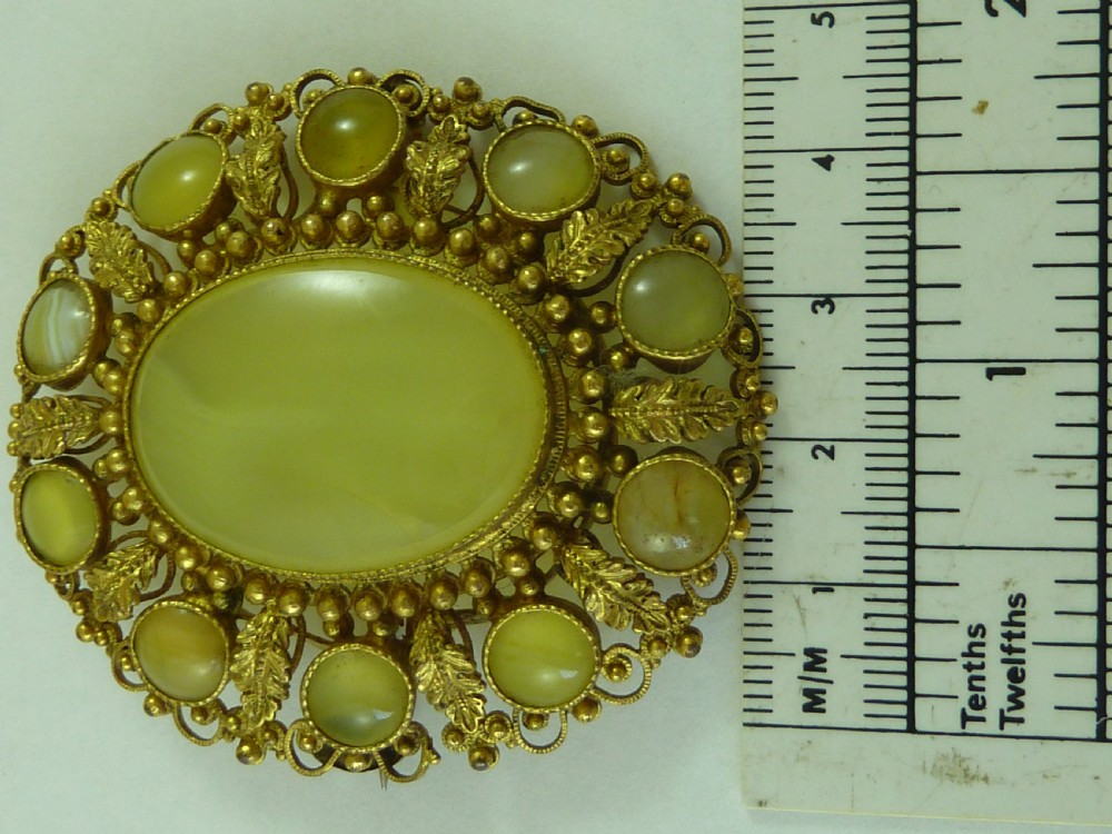 Early Victorian Cannetille Agate Set Brooch Filigree English Antique View IV