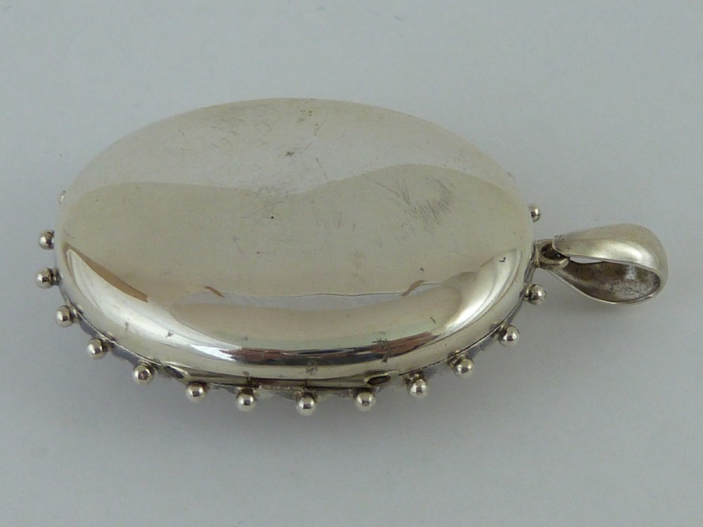 Silver Pendant Photo Locket Solid Sterling Engraved Song Bird Victorian View III
