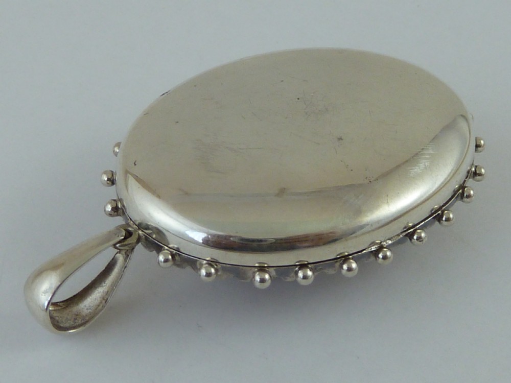 Silver Pendant Photo Locket Solid Sterling Engraved Song Bird Victorian View V