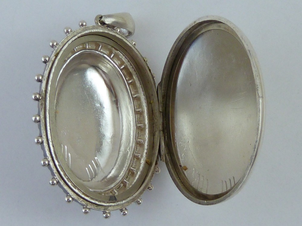 Silver Pendant Photo Locket Solid Sterling Engraved Song Bird Victorian View VII