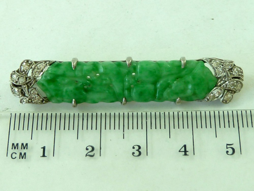 Liberty London Art Deco Jade Diamond Platinum Brooch Pin Chinese Box Antique View XII