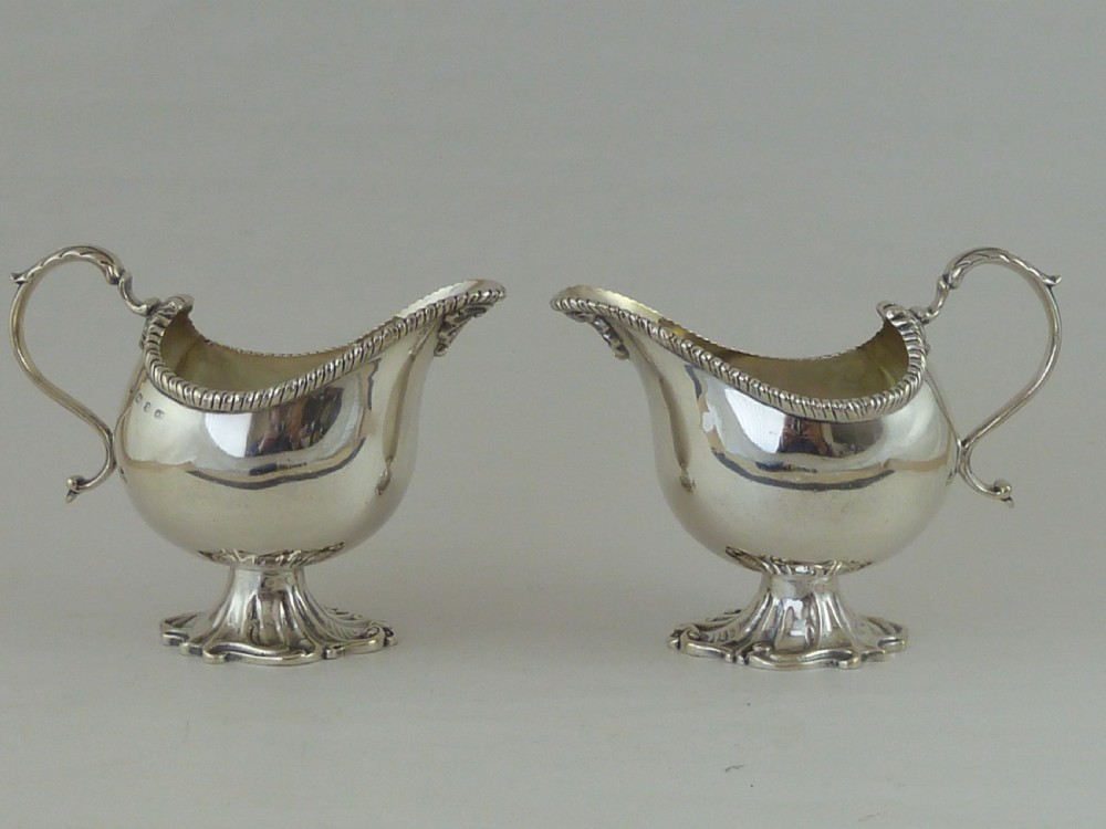 1897 Hallmarked Pair Helmet Shape Silver Sauce Boat Cream Jug