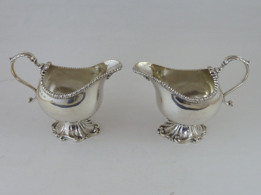 1897 Hallmarked Pair Helmet Shape Silver Sauce Boat Cream Jug View II