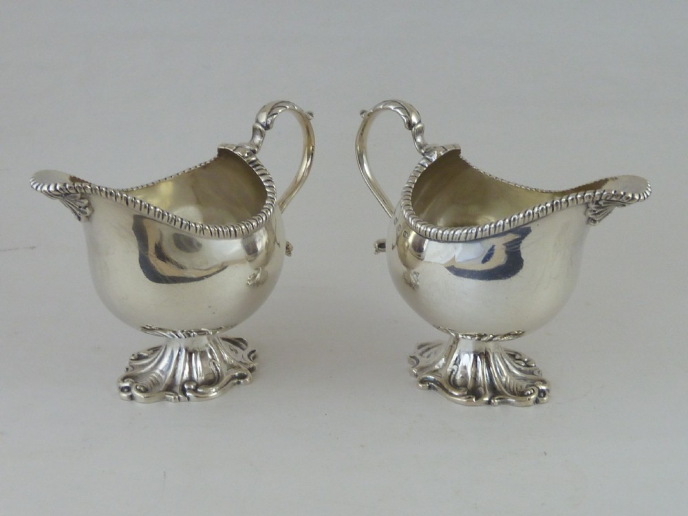 1897 Hallmarked Pair Helmet Shape Silver Sauce Boat Cream Jug View III