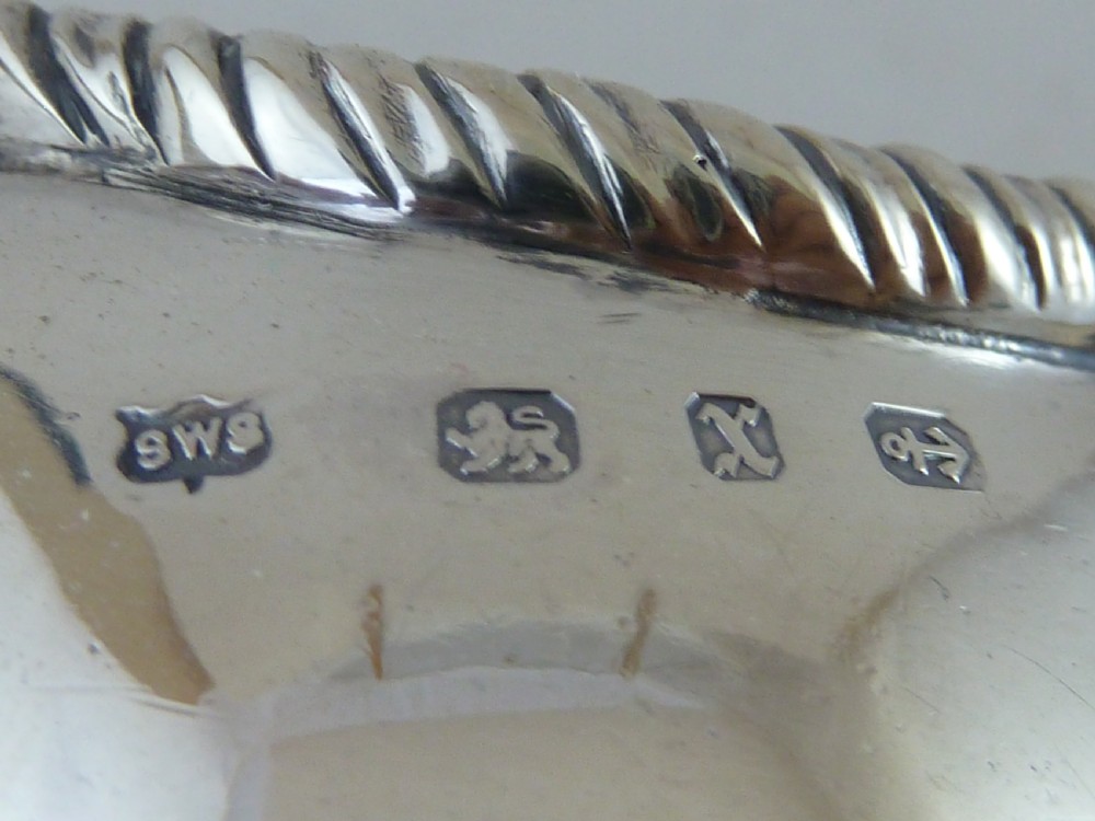 1897 Hallmarked Pair Helmet Shape Silver Sauce Boat Cream Jug View V