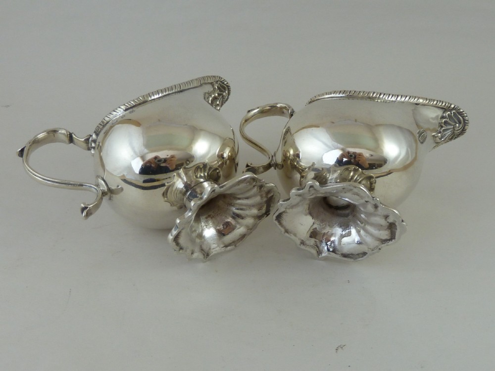1897 Hallmarked Pair Helmet Shape Silver Sauce Boat Cream Jug View VII