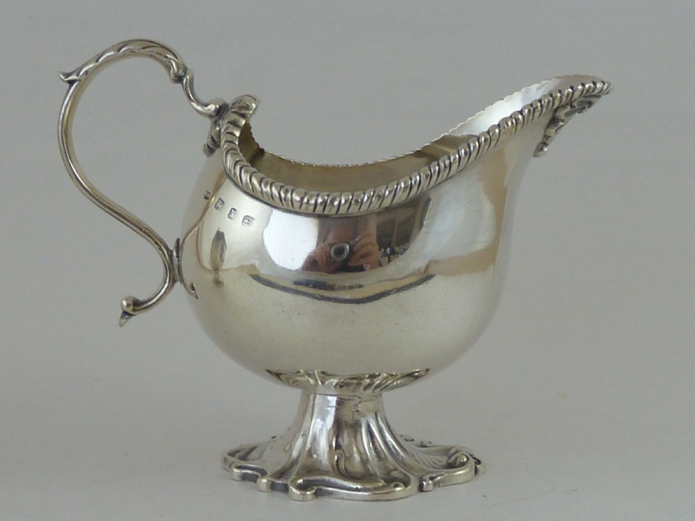 1897 Hallmarked Pair Helmet Shape Silver Sauce Boat Cream Jug View VIII