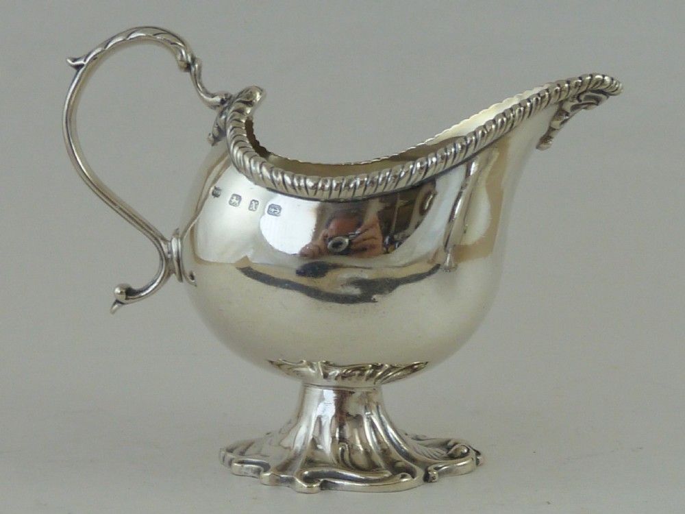 1897 Hallmarked Pair Helmet Shape Silver Sauce Boat Cream Jug View IX