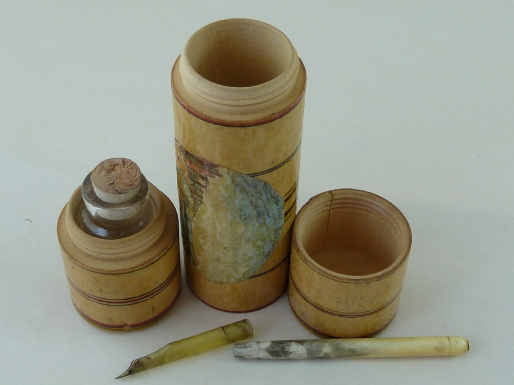 Tunbridge Ware Penner Quill Pen Dip Inkwell Brighton Souvenir View VI