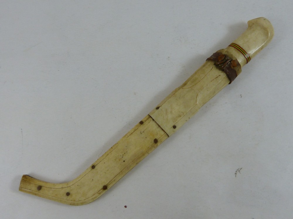 Inuit Carved Reindeer Antler Horn Sheath Knife Scrimshaw Sami Lapland Eskimo View II