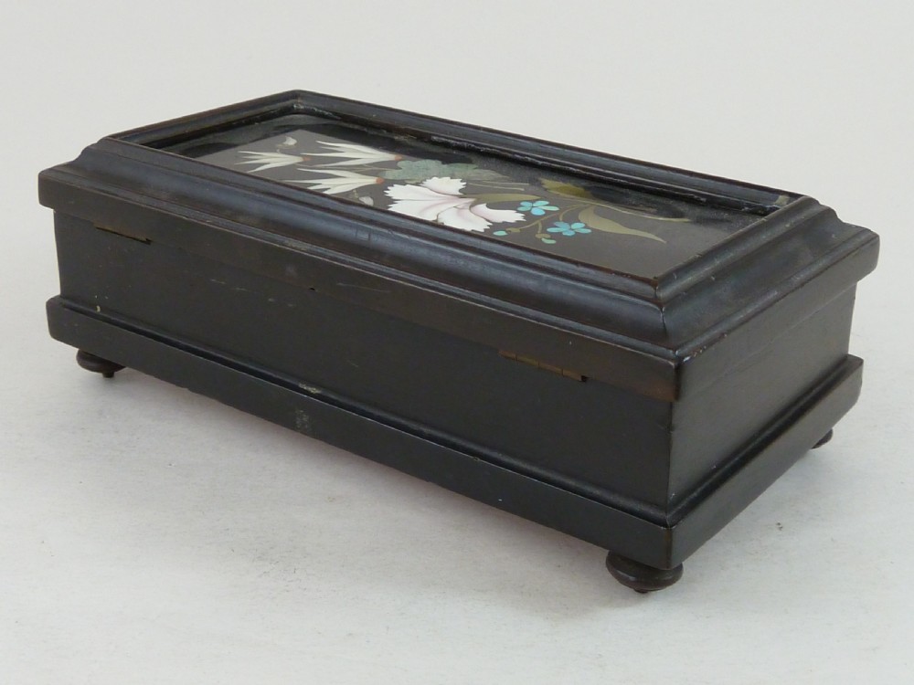 Italian Pietra Dura Mounted Ebony Trinket Box Antique View VI