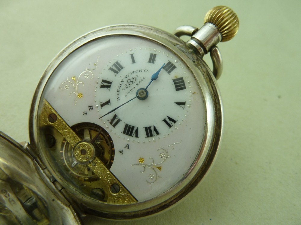 Swiss 8 Day Visible Escapement Full Hunter Pocket Watch 925 Sterling Silver London 1915 Hebdomas Weekly Watch Co  View II