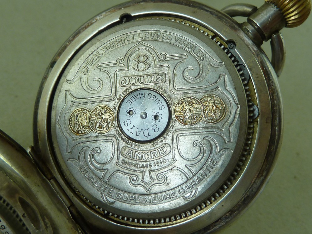 Swiss 8 Day Visible Escapement Full Hunter Pocket Watch 925 Sterling Silver London 1915 Hebdomas Weekly Watch Co  View IV
