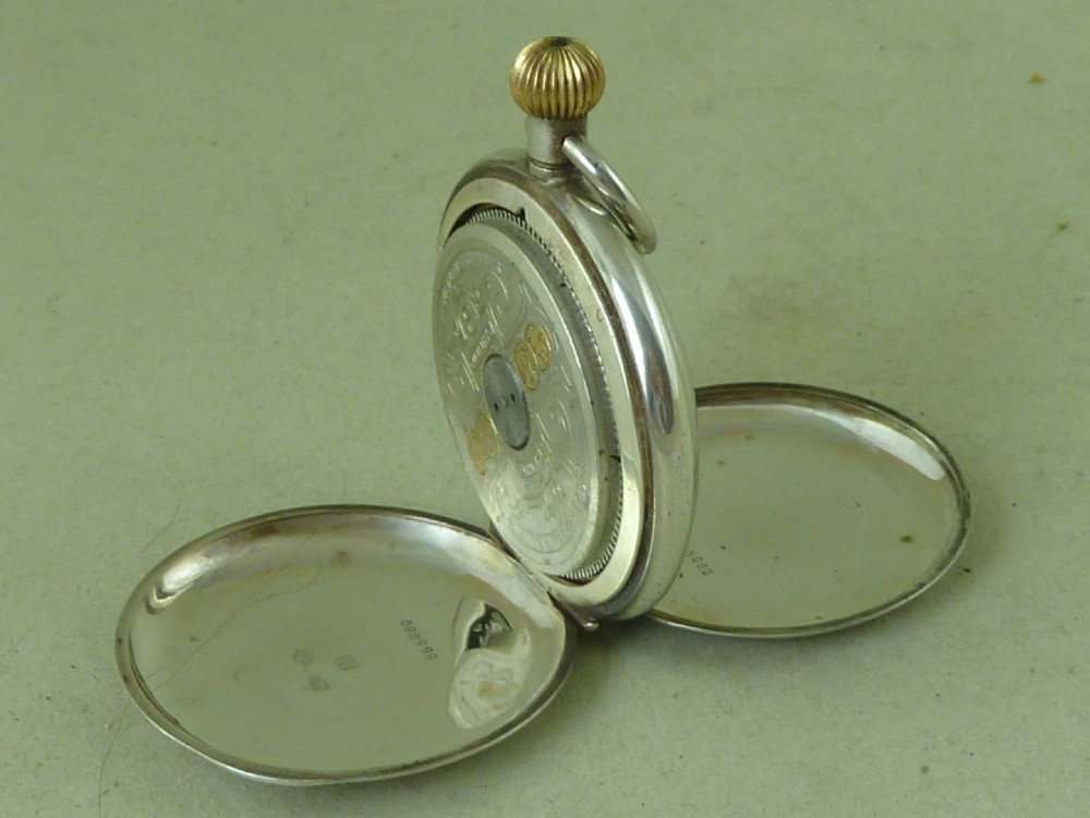 Swiss 8 Day Visible Escapement Full Hunter Pocket Watch 925 Sterling Silver London 1915 Hebdomas Weekly Watch Co  View X