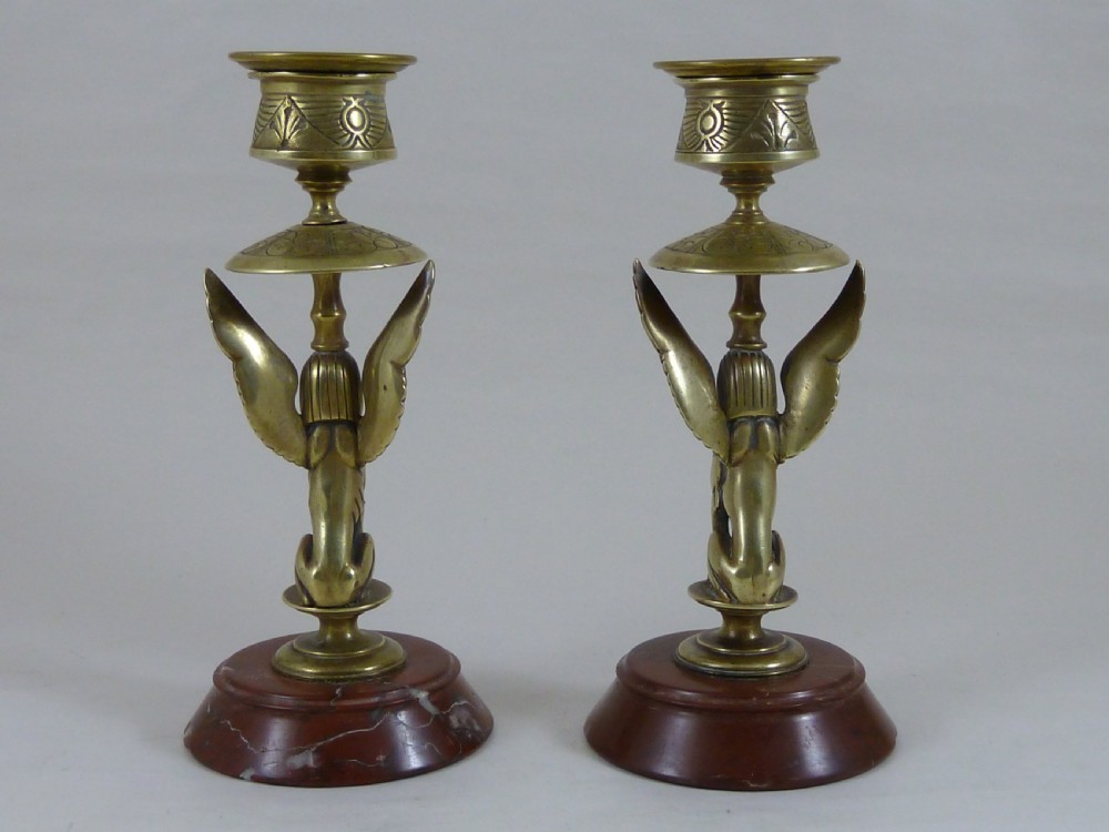 Egyptian Revival Sphinx Candlesticks Red Marble French Sphynx Victorian View III