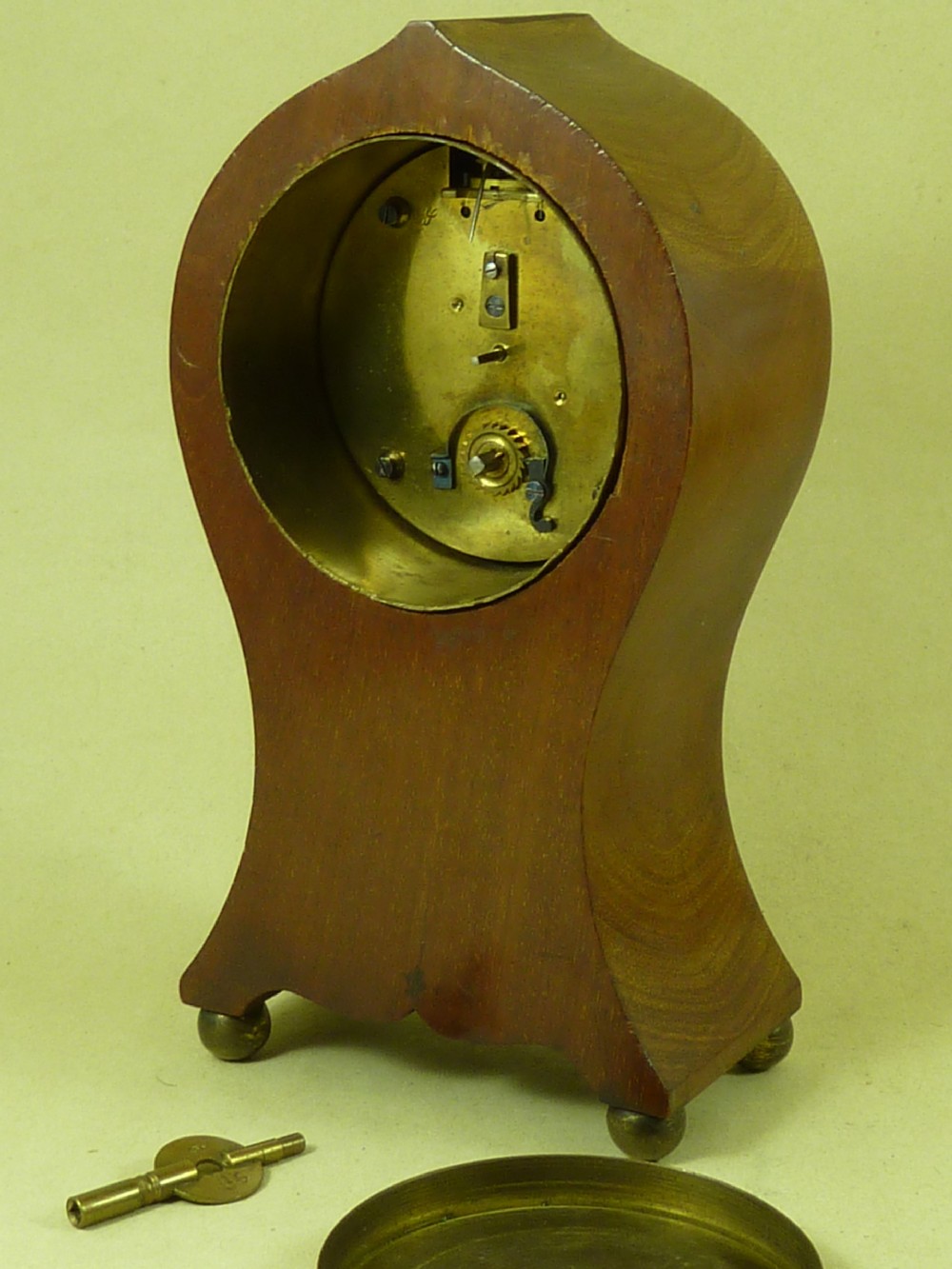 Art Nouveau Mahogany Inlaid Balloon Mantle Clock French 8 Day  View VI