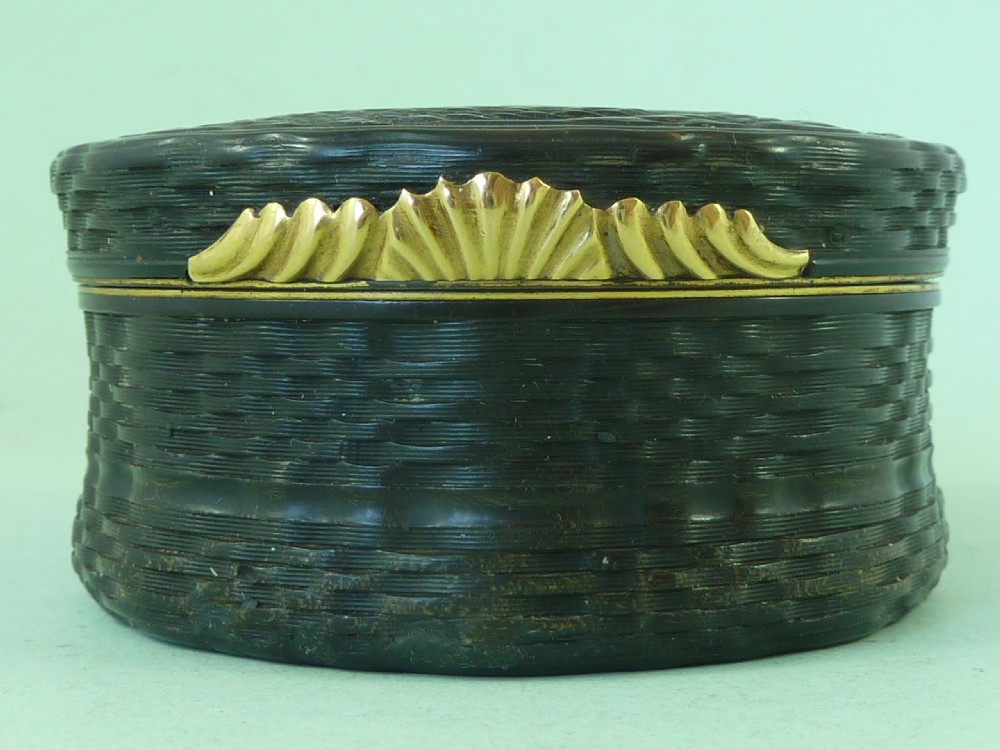 Georgian Rose Engine Turned Horn Snuff Box Copper Gilt Gold