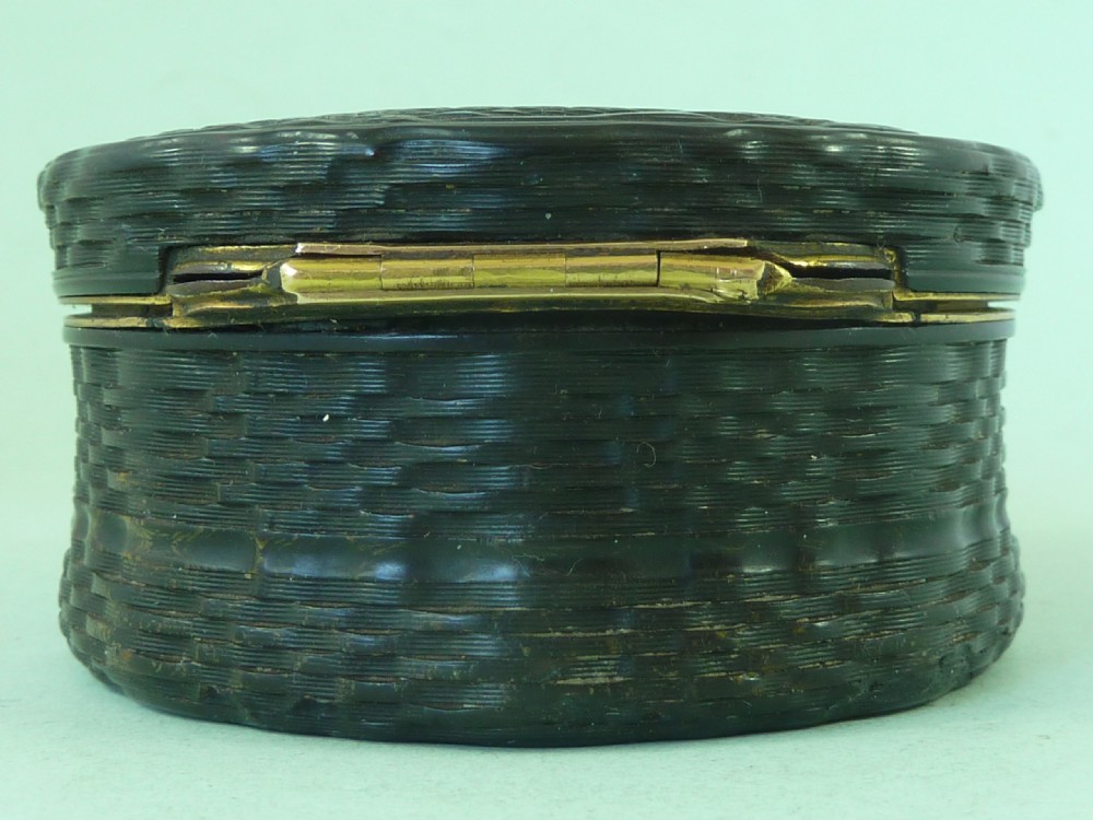 Georgian Rose Engine Turned Horn Snuff Box Copper Gilt Gold View II