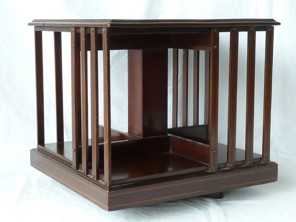 Revolving Bookcase Edwardian Inlaid Mahogany
