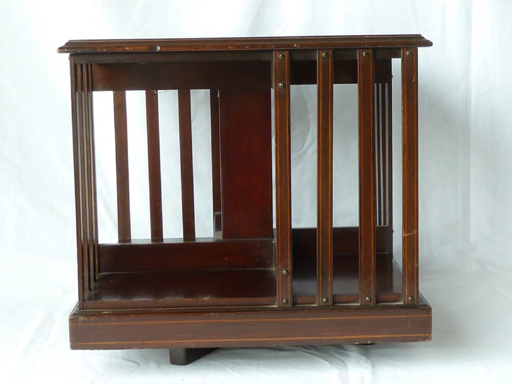 Revolving Bookcase Edwardian Inlaid Mahogany View II