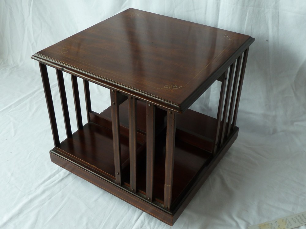 Revolving Bookcase Edwardian Inlaid Mahogany View IV