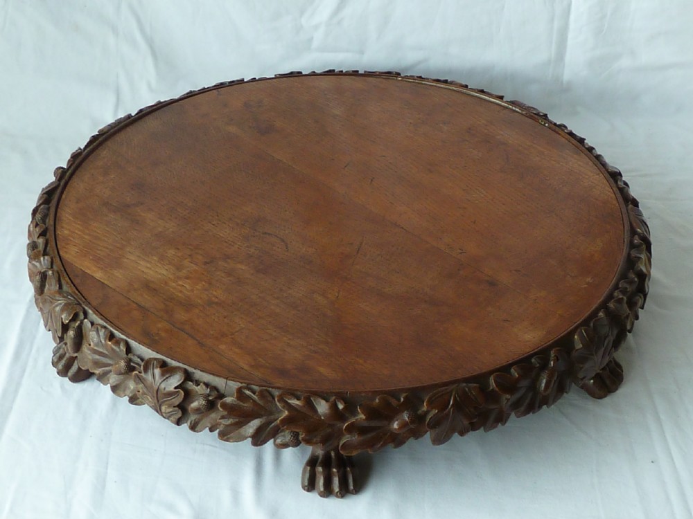 Victorian English Country House Carved Oak Lazy Susan