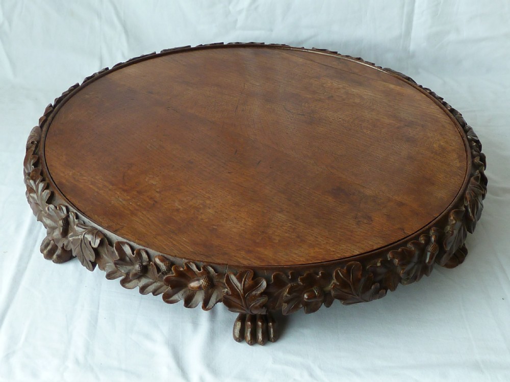 Victorian English Country House Carved Oak Lazy Susan View III