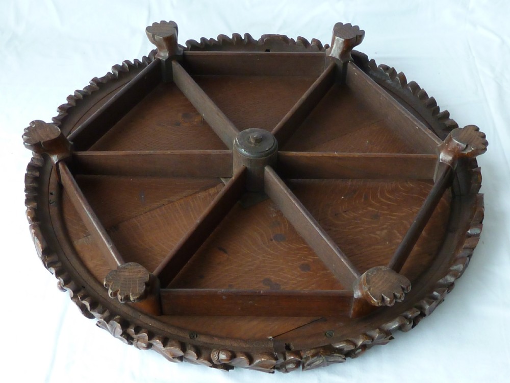 Victorian English Country House Carved Oak Lazy Susan View VII