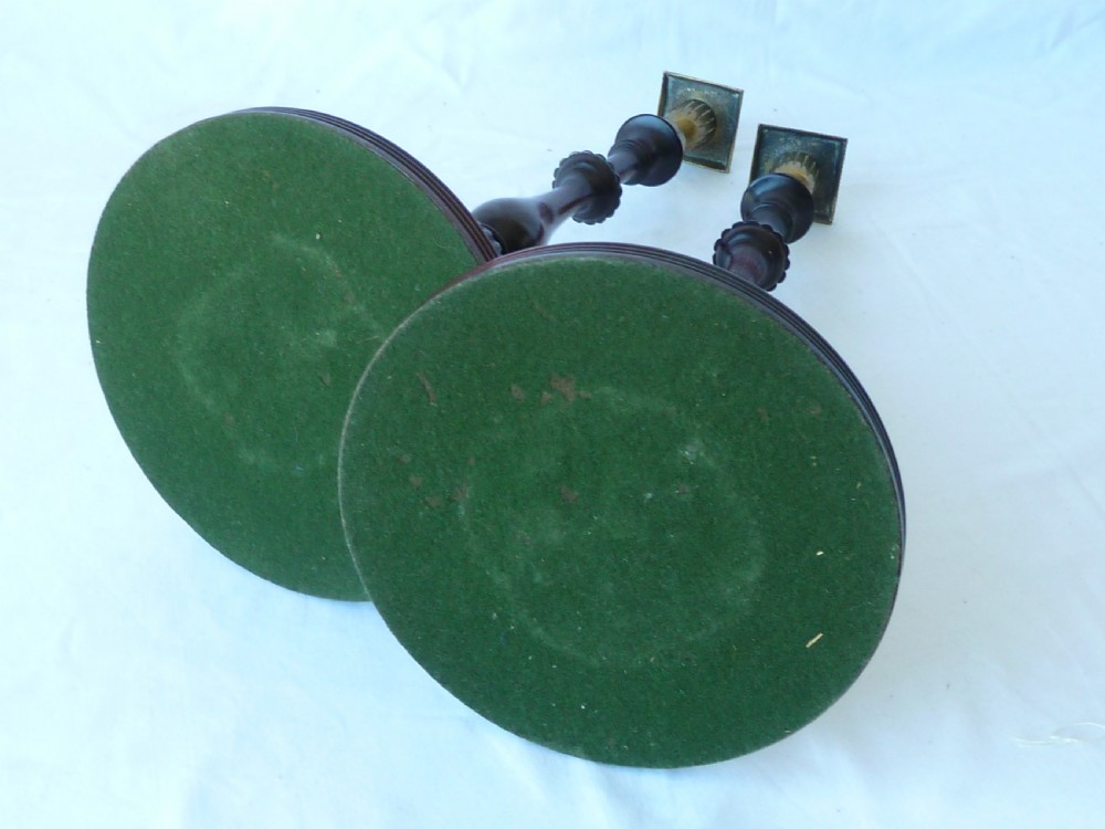 Pair Tall Georgian Style Mahogany Brass Candlesticks  View VII