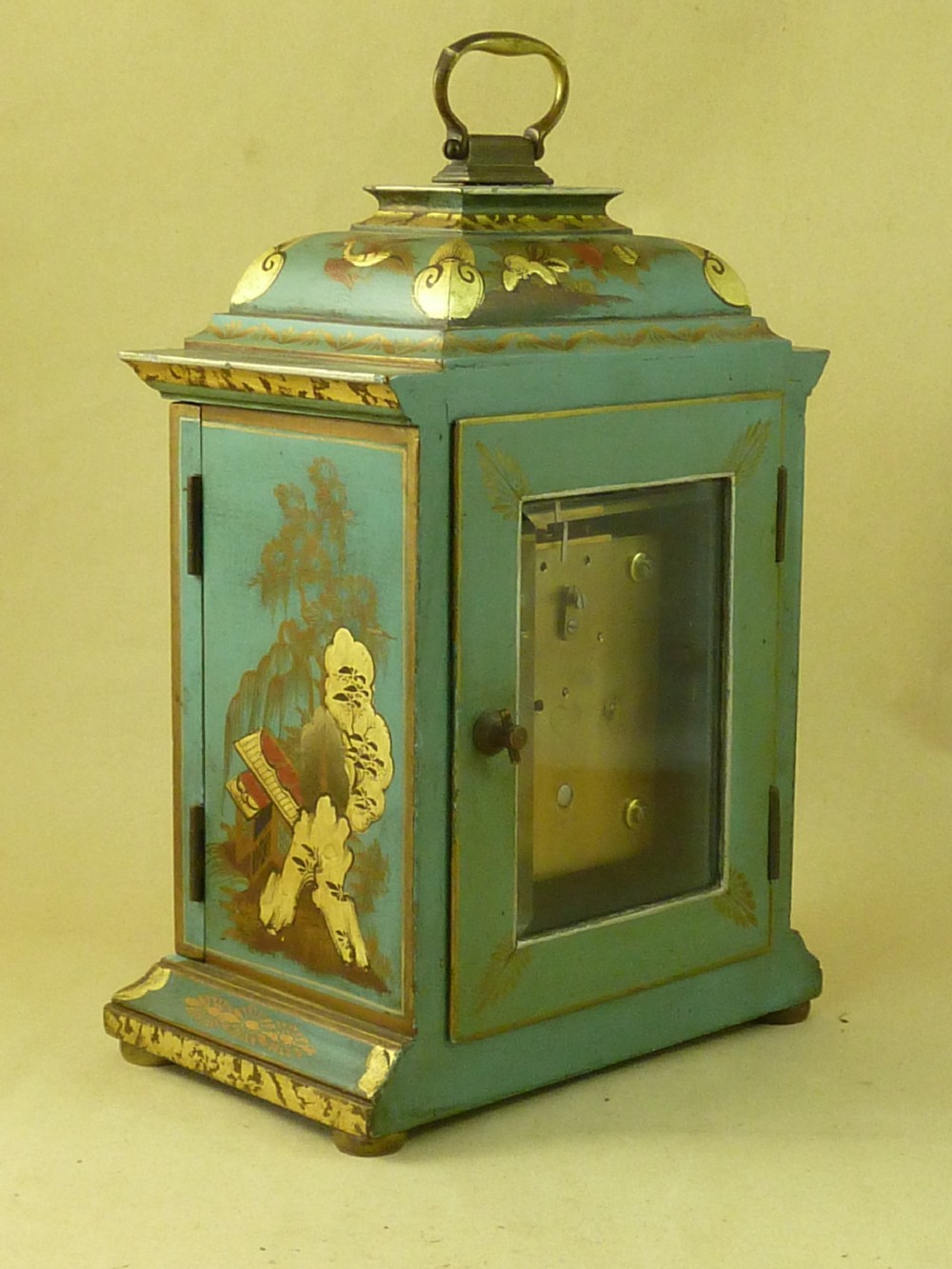 Chinoiserie Blue Lacquer English Bracket Mantel Clock Astral  View III
