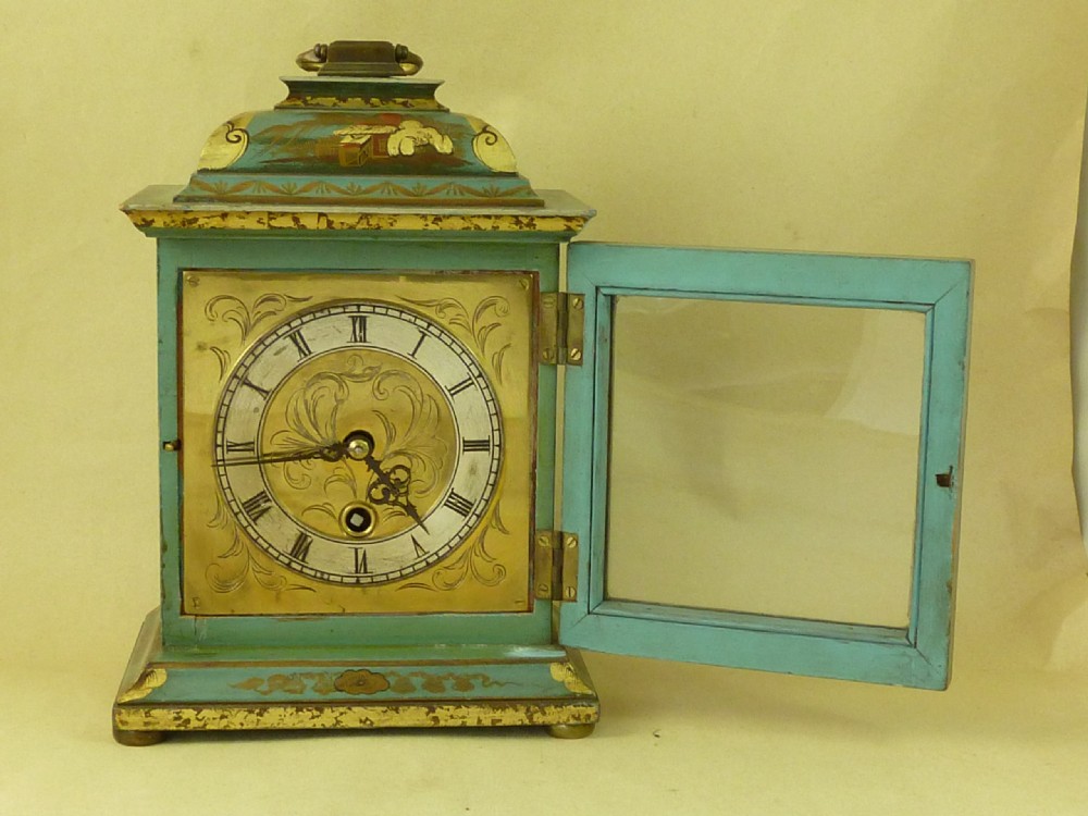 Chinoiserie Blue Lacquer English Bracket Mantel Clock Astral  View V