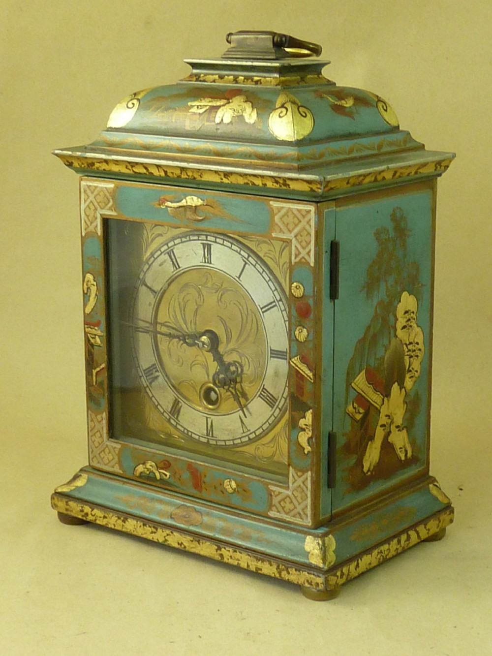 Chinoiserie Blue Lacquer English Bracket Mantel Clock Astral  View VI