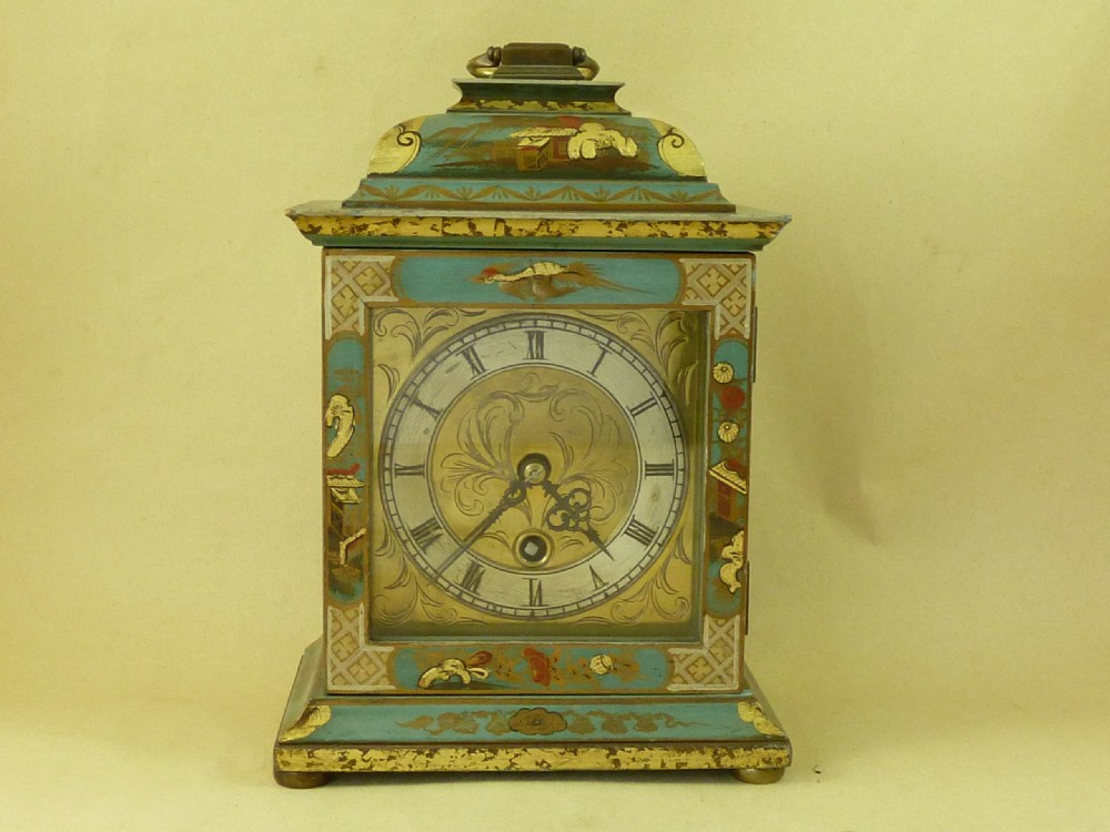 Chinoiserie Blue Lacquer English Bracket Mantel Clock Astral  View VII