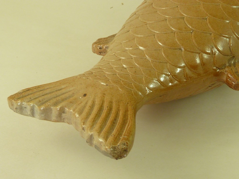 Large English Saltglaze Stoneware Pottery Fish Spirit Flask View VII