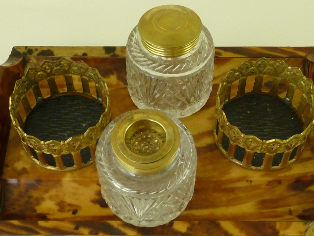 Tortoiseshell Inkstand English Regency Period Inkwell Desk Accessory View VI