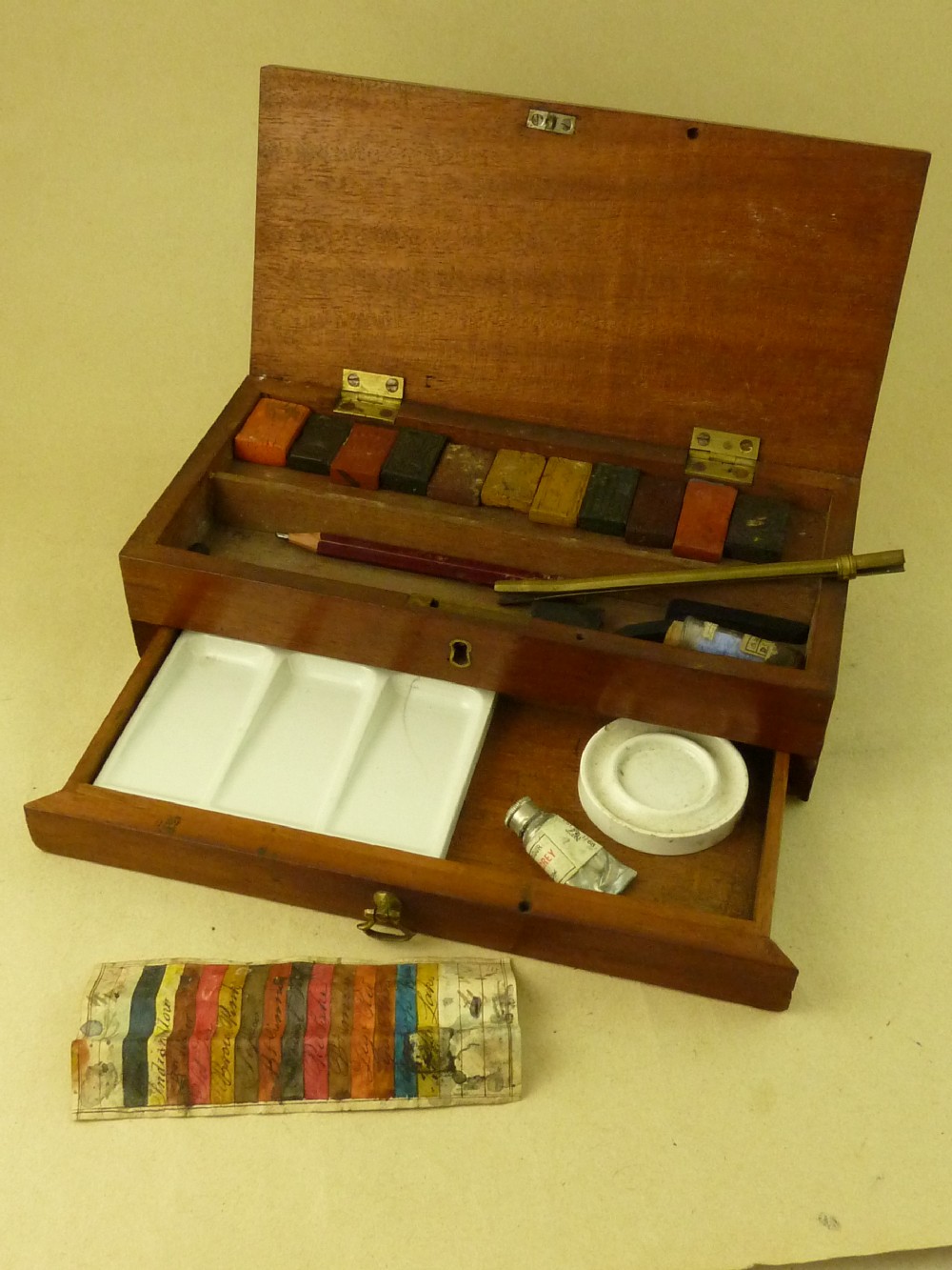 Watercolour Paint Box Mahogany Inlay Newman's Ackerman's Reeves Antique