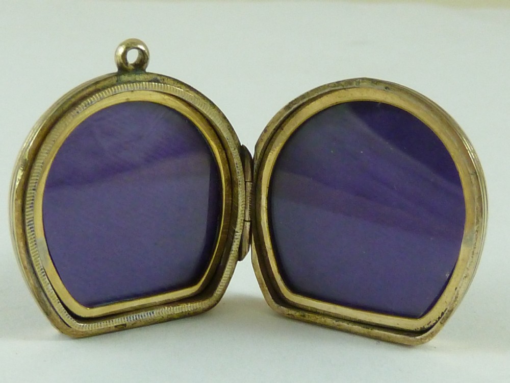 Victorian Enamel Solid Gold Horse Shoe Photo Locket Pendant Fob Antique View II