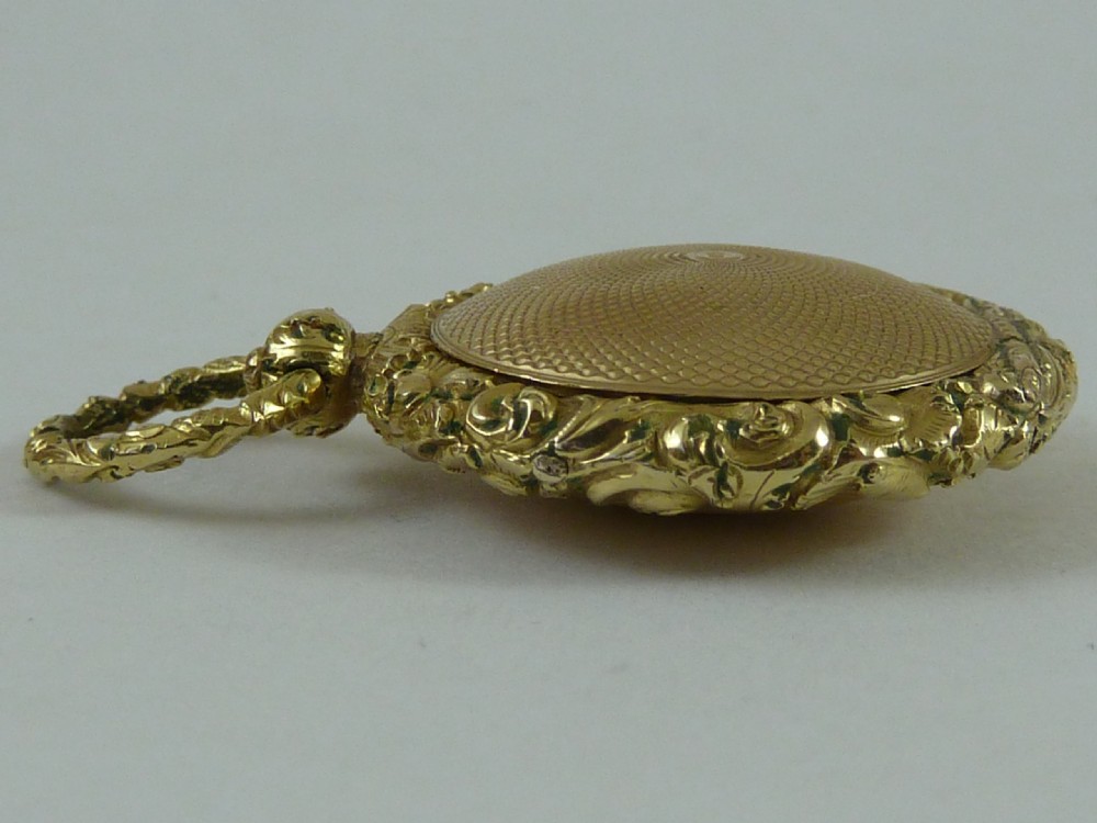 William IV Solid 18k Gold Vinaigrette Mourning Hair Compartment Locket Pendant Fob Antique View VIII