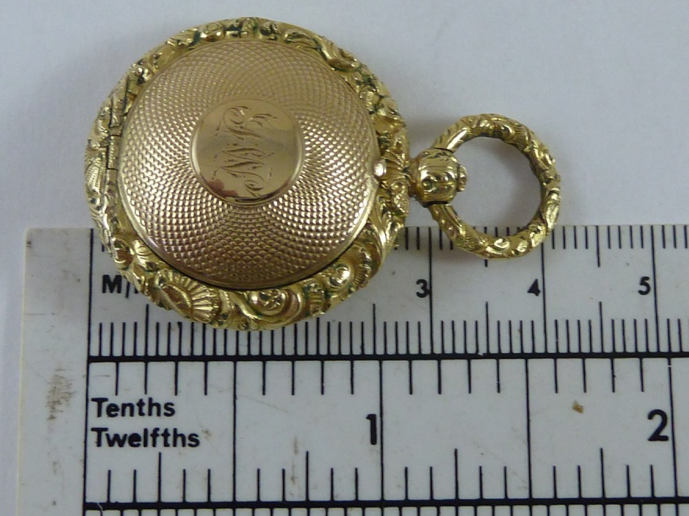William IV Solid 18k Gold Vinaigrette Mourning Hair Compartment Locket Pendant Fob Antique View X
