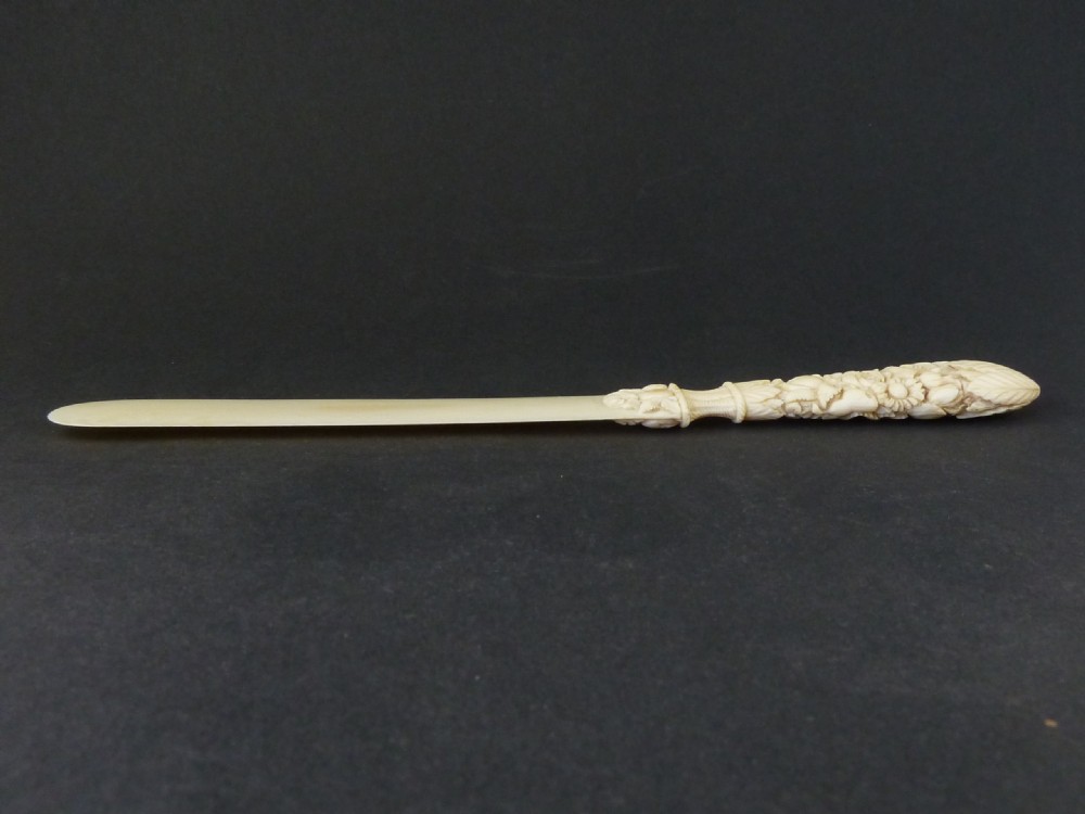 Carved Ivory Letter Knife Paper Page Turner French Dieppe Antique View VI