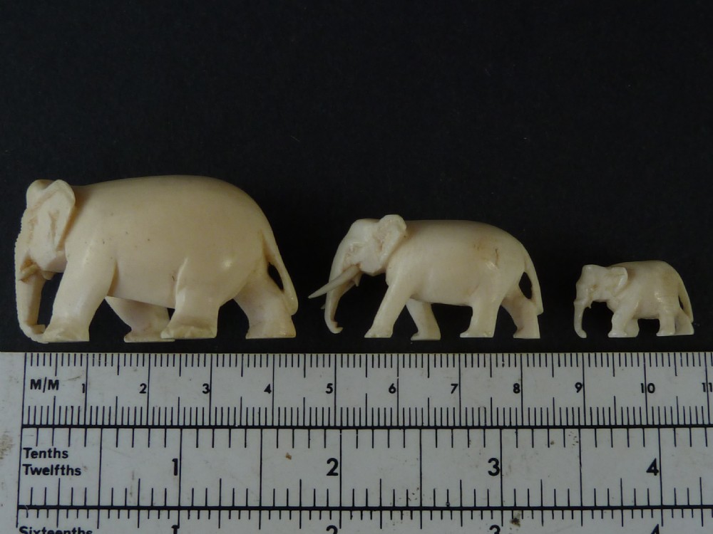 Three Anglo Indian Carved Ivory Elephants Miniature Victorian View IV
