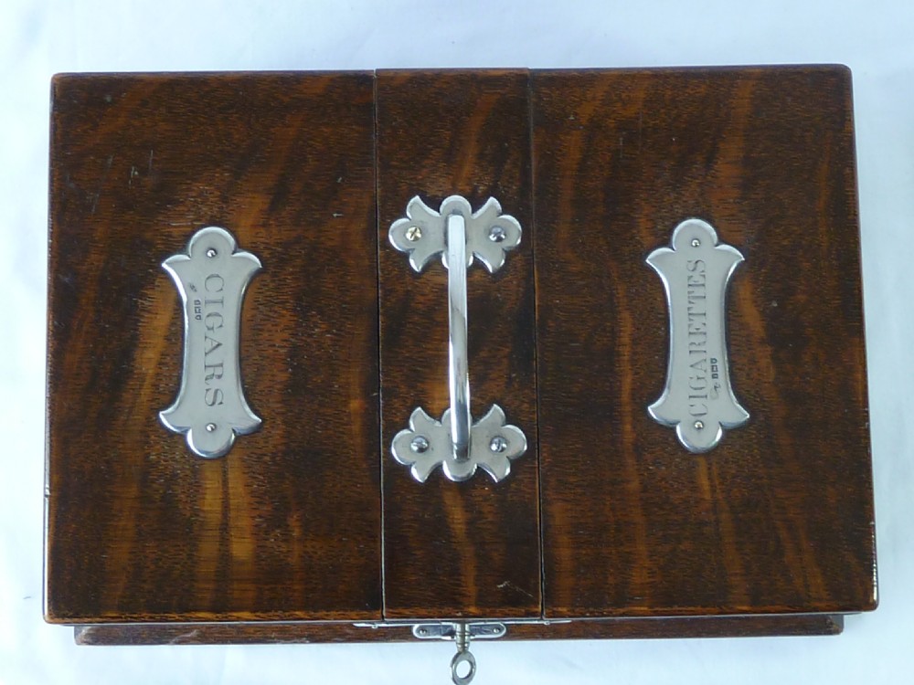 Edwardian Silver Mounted Cedar Lined Oak Box Cigarette Cigar Vesta Matches Humidor View VII