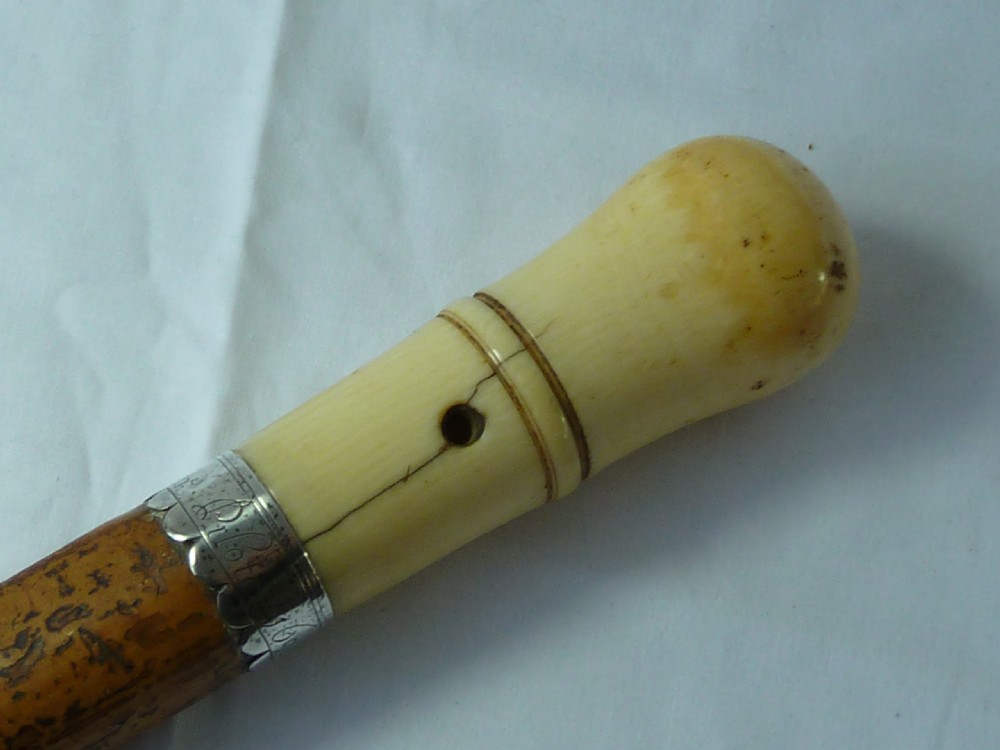 1698 Turned Ivory Malacca Walking Stick English Cane Silver Dated Peter Pilote View II