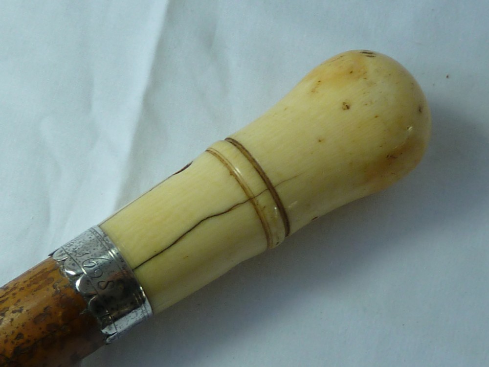 1698 Turned Ivory Malacca Walking Stick English Cane Silver Dated Peter Pilote View IV
